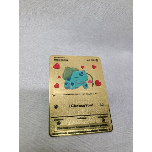 Bulbasaur I Choose You Love Heart Valentine Gold Metal Card- Brand new - Picture 2 of 3